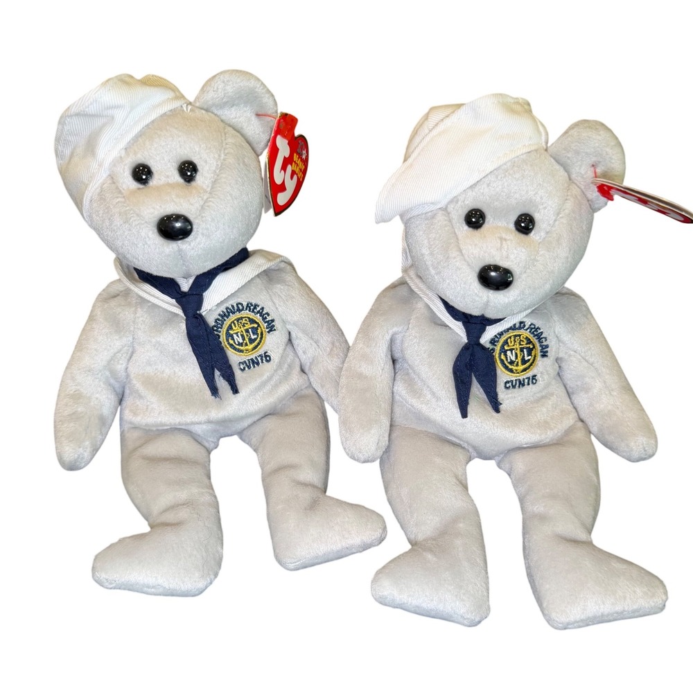 Ty Beanie Babies Ronnie Bear Set of 2 USS Ronald Reagan CVN 76 Navy Sailor 2003